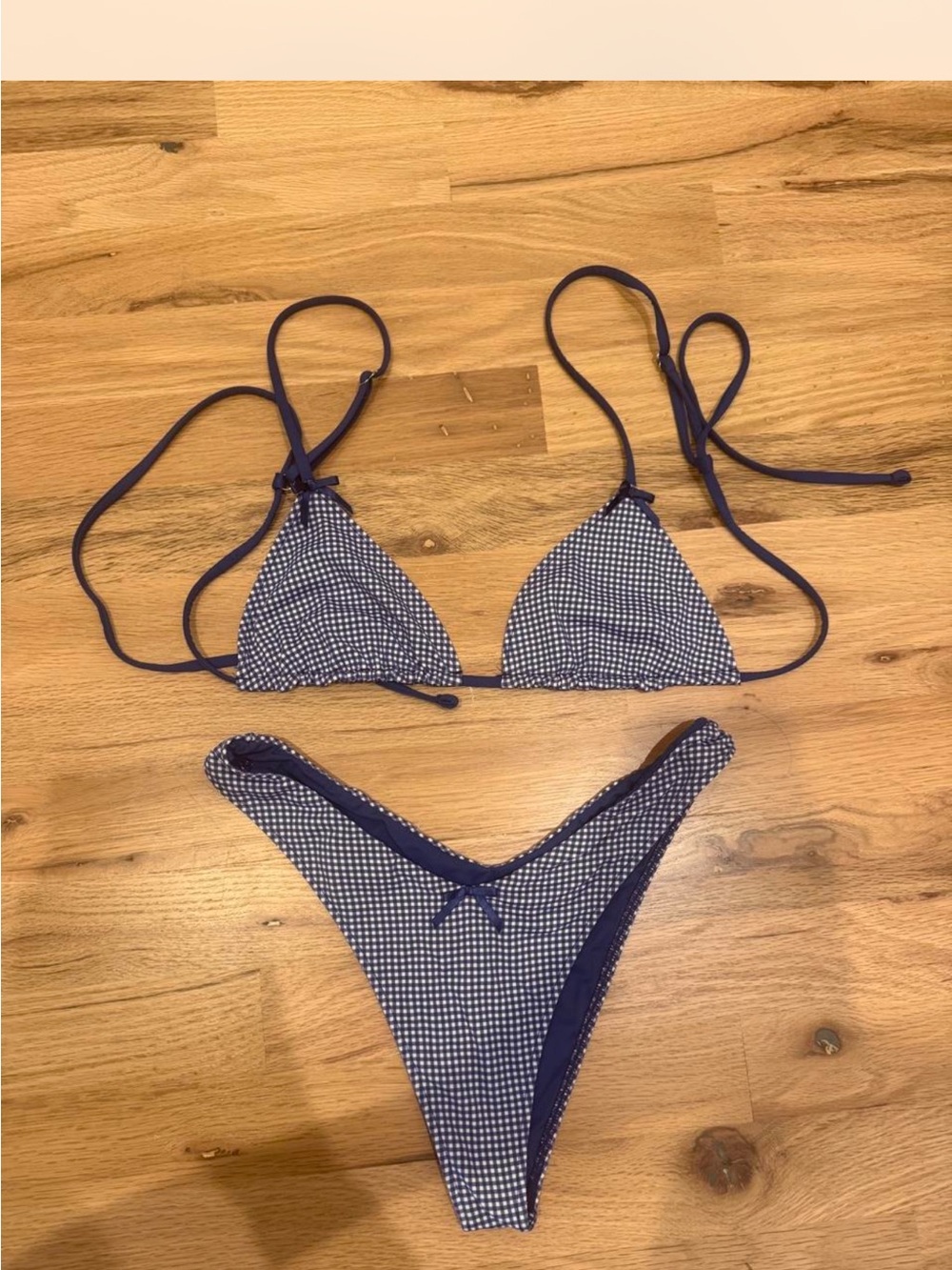 Frankie's Bikinis Navy Gingham Triangle Bikini